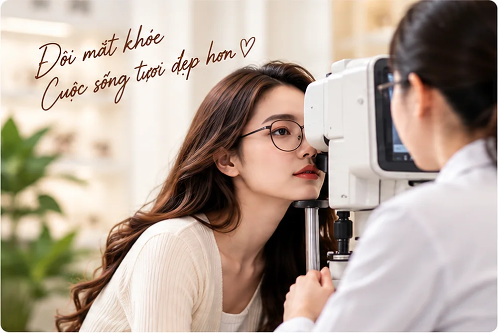 Khách hàng đo mắt tại cửa hàng